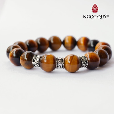 Vòng tay chuỗi hạt đá thiên nhiên phối charm bạc hạt 12mm - Ngọc Quý