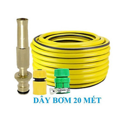 Bộ dây vòi xịt nước rửa xe, tưới cây . tăng áp 3 lần, loại 20m 206701-1 đầu đồng, cút, nối PE