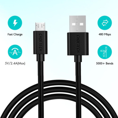 Cáp CHOETECH AB003 USB to Micro Sạc Nhanh( HÀNG CHÍNH HÃNG )