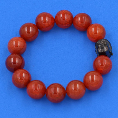 Vòng đeo tay đá Vân Rồng đỏ 14 ly cẩn hạt Phật A Di Đà inox đen VVRONLE14 - hợp mệnh Hỏa, mệnh Thổ