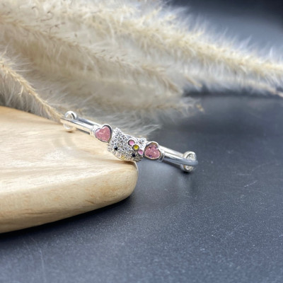 Lắc Tay, Vòng Tay Cho Bé Bạc Ta Nguyên Chất S99 Mèo Kitty Hồng Xinh Chính Hãng Bạc Hiểu Minh LTE555