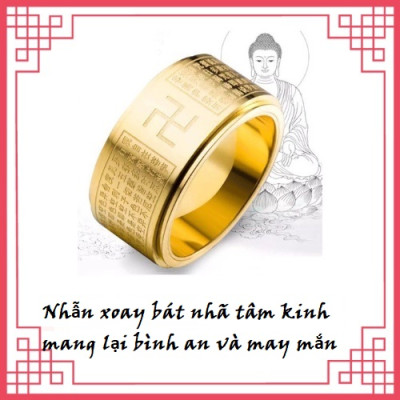 Nhẫn xoay bát nhã tâm kinh luxi green, mạ vàng 24K, chất liệu Titanium, mạ vàng 24K, giúp vạn sự hanh thông, hộ mệnh, trừ t.à, kèm hộp đựng Vạn lộc