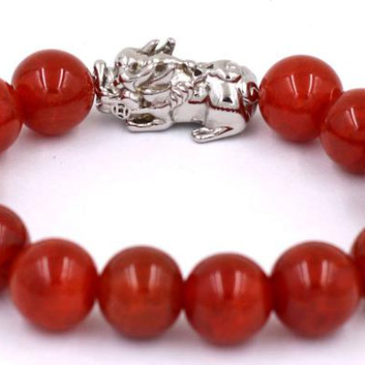 Chuỗi đeo tay đá vân rồng đỏ 12 ly - cẩn Tỳ Hưu inox VVROTHT12 - hợp mệnh Hỏa, Thổ