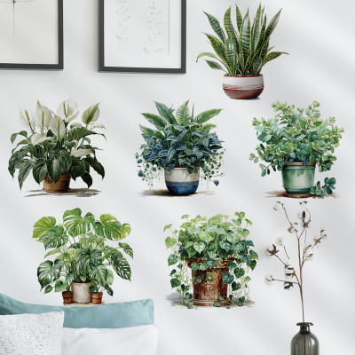 Sticker Giấy Dán Tường Decal Dán tường Tranh Dán Tường Trang Trí Tường Mẫu 6 Chậu Hoa Lá Hoa Lá ZH-1009