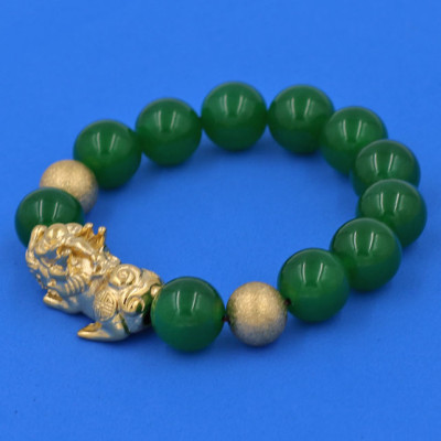 Chuỗi tay Tỳ Hưu inox - Chuỗi tay Thạch Anh Xanh Lá size 14 ly - hợp mệnh Hỏa, mệnh Mộc