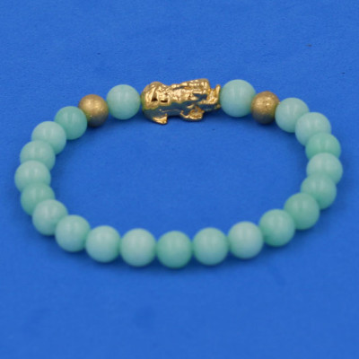 Vòng đeo tay đá Ngọc Bích xanh 6 ly cẩn Tỳ Hưu inox vàng VNBXTHHBV6 - hợp mệnh Mộc, mệnh Hỏa