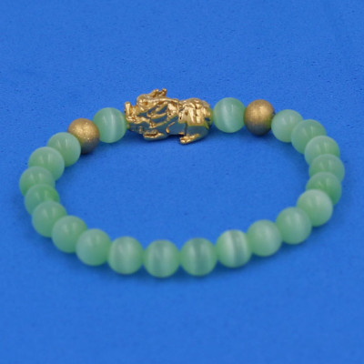 Chuỗi đeo tay đá Mắt Mèo xanh lá 6 ly cẩn Tỳ Hưu inox vàng VMEXLTHHBV6 - hợp mệnh Mộc, mệnh Hỏa