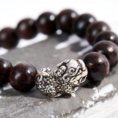 Vòng Tay Trầm Hương Charm Bạc 925 Tỳ Hưu tự nhiên phong thủy Udumbara