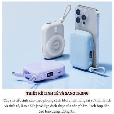 Pin sạc dự phòng không dây từ tính nam châm sạc nhanh 22.5W, dung lượng 10.000 mAh hiệu WIWU W-P049 Tích hợp dây sạc Type C, đạt tiêu chuẩn sạc quốc tế - Hàng nhập khẩu