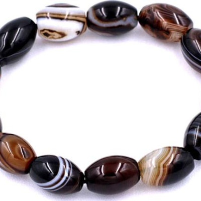 Vòng chuỗi đeo tay Lu Thống Mã Não Nâu Sọc Oval - hợp mệnh Kim, mệnh Thổ