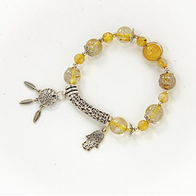 Vòng tay đá phong thủy Thạch anh tóc vàng mix Thạch anh vàng tài lộc cho mạng Thổ - Kim  VT073