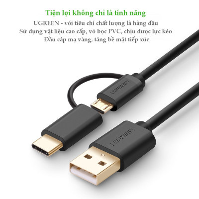 Dây Micro-USB đa năng 2 trong 1 kèm đầu chuyển USB Type C UGREEN US142 - Hàng Chính Hãng