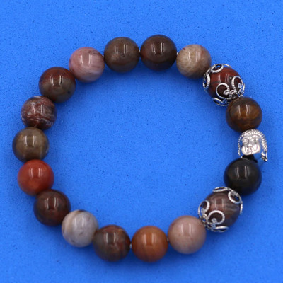 Chuỗi hạt đeo tay Gỗ Hóa Thạch 10 ly - Vòng tay Phật Tổ Như Lai inox bạc VGHTNLBKT10 - hợp tất cả các mệnh