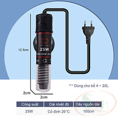 Sưởi QuanLong Mini Heating Rod 25W, 50W làm ấm nước bể cá tép thủy sinh nano
