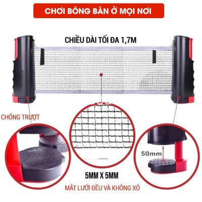 Cọc Lưới Bóng Bàn Rút Gọn Chất Liệu ABS Cao Cấp Chiều Dài Điều Chỉnh Tới 1,7m Chính Hãng dododios