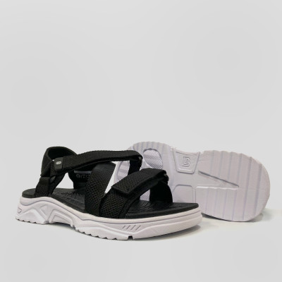 Giày Sandal Nam The Bily Quai Chéo Đôi -  Đế Trắng Lót Đen Màu Đen BLDTMD02