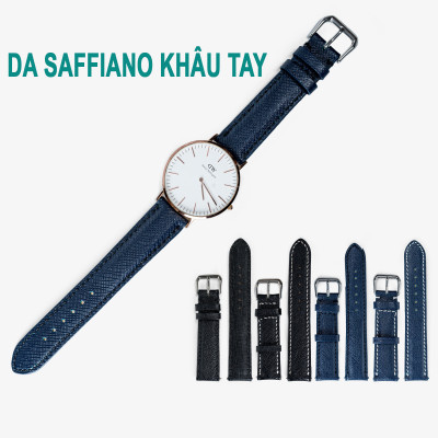 Dây đồng hồ nam da Saffiano Bụi Leather D112 - Da bò thật khâu tay thủ công cao cấp - Bảo Hành 12 tháng