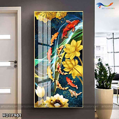 Tranh treo tường - Tranh tráng gương Cửu ngư quần hội 