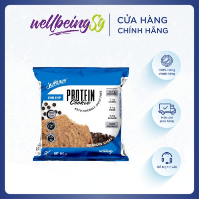 Bánh Quy Sô Cô La Justines Protein Cookie, Phù Hợp Chế Độ Ăn Kiêng Keto, Không Đường, Không Chứa Gluten Và Lúa Mì, Bổ Sung Đạm Và Canxi, Hộp 12 Cái