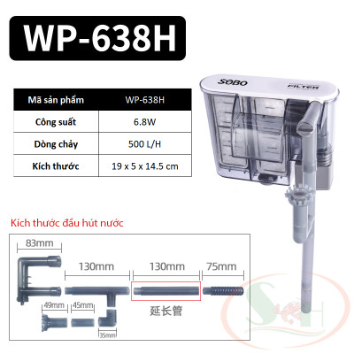 Lọc thác Sobo Slim Hanging Filter 618H, 628H, 638H mini treo bể cá tép thủy sinh