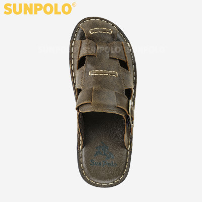 Dép rọ Dép bít mũi nam da bò SUNPOLO ABI019 phiên bản nâu đặc biệt