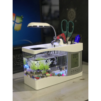 Bể Cá Mini Để Bàn Làm Việc 3 in 1 Kiêm Đồng Hồ  Siêu Dễ Thương Hàng Loại 1 - Chính Hãng MINIIN + Tặng sỏi trang trí bể cá,sỏi biển đủ kích thước - Màu Ngẫu Nhiên