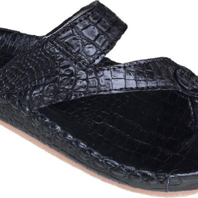 Dép da cá sấu Trường Hải quai ngang xỏ ngón màu đen sang trọng da cá sấu thật sắc sảo  may viền chắc chăn, đế kếp mềm dẻo không trơn DN0789