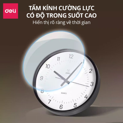 Đồng hồ treo tường 14 inches kim trôi không ồn phong cách tối giản minimalism Deli trang trí phòng khách