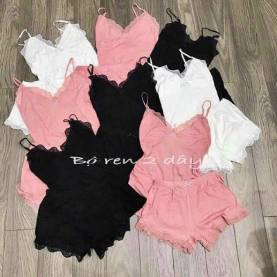 Bộ ngủ nữ hai dây phối ren tăm sexy freesize nhiều màu chất mát