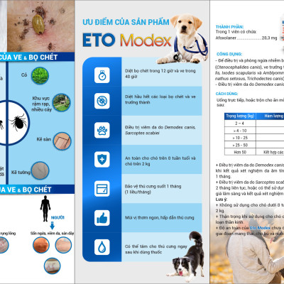 Viên nhai Vemedim Eto Modex diệt ve rận, bọ chét chó
