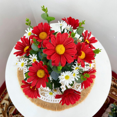 Chậu hoa đồng tiền nhân tạo để bàn làm việc - Cây giả, hoa lụa Decor trang trí nhà cửa