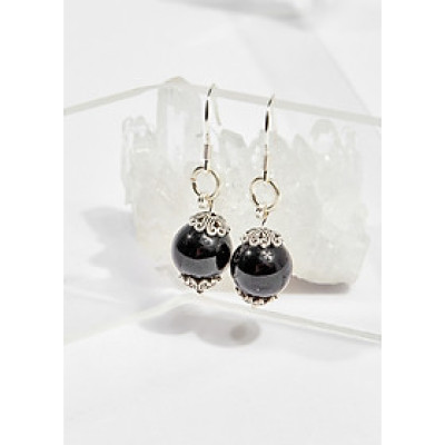 Bông tai đá obsidian 10mm mệnh thủy , mộc - Ngọc Quý Gemstones