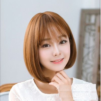 Tóc giả nữ nguyên đầu hàn quốc, kiểu ngắn, mái thưa tặng kèm lưới trùm tóc, giống hình 90%, tóc tơ nhân tạo chịu nhiệt