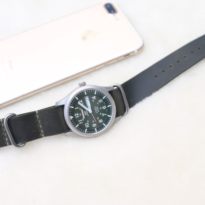 Dây đồng hồ NATO (dây Zulu) da sáp Xanh Rêu Handmade