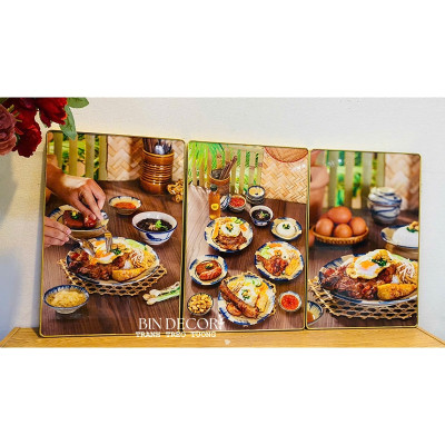 (ẢNH THẬT) Tranh treo tường cơm tấm 5 trang trí decor quán có sẵn khung kèm đinh