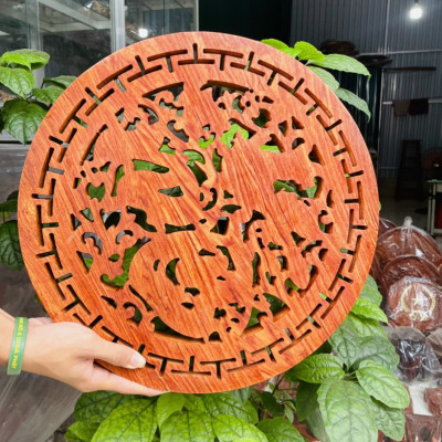 TRANH ĐIÊU KHẮC CHỮ PHÚC BẰNG GỖ HƯƠNG ĐÁ MẶT TRÒN 40 DẦY 4CM