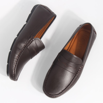 Giày MICHILUX Da Bò Thật Chính Hãng Penny Moccasin CIEMS Màu Nâu Sẫm