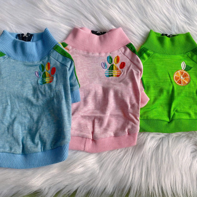 Áo thun cổ cao có tay họa tiết xinh xắn vải xịn - có dây kéo dành cho chó mèo