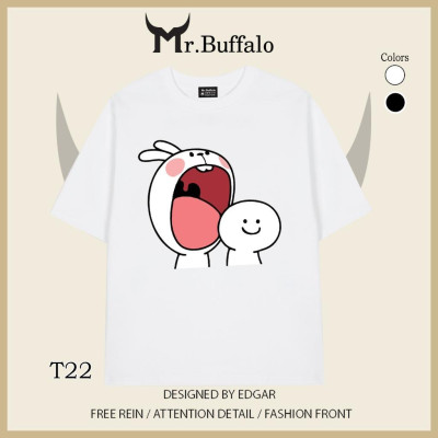Áo đôi , áo thun cặp nam nữ tay lỡ Unisex thỏ ngoạm đầu form rộng vải cotton 100% T22T23 - Mr.Buffalo