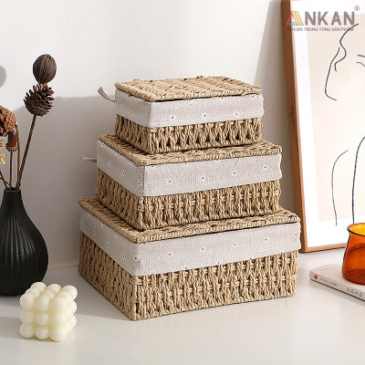 Giỏ Đựng Mỹ Phẩm Có Nắp ANKAN Dùng Để Bàn, Đựng Đồ Mini, Sắp Xếp Đồ Đạc Gọn Gàng, Ngăn Nắp