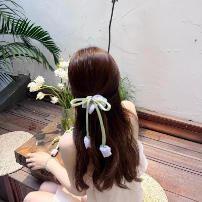 Phụ kiện dây cột tóc Ruy Băng Bông Hoa Tulip Cho Nữ Bé Gái Dễ Thương Thanh Lịch Nơ Kẹp Tóc Tinh Tế - Phụ Kiện Quà Tặng
