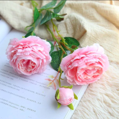 Hoa hồng giả - 2 bông 1 nụ - dài 62cm - Cây giả, hoa lụa trang trí nhà cửa