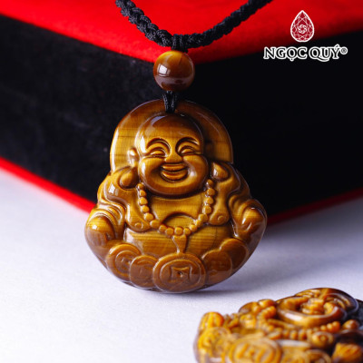 Mặt dây chuyền phật di lặc đá mắt hổ vàng nâu 34x37mm mệnh thổ, kim - Ngọc Quý Gemstones
