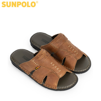 Dép quai ngang nam da bò cao cấp SUNPOLO SUA09B