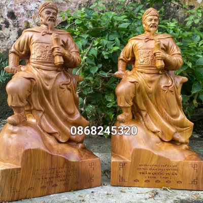 Tượng trần quốc tuấn trần hưng đạo vương bằng gỗ bách xanh thơm nức kt cao 40×19×14cm 