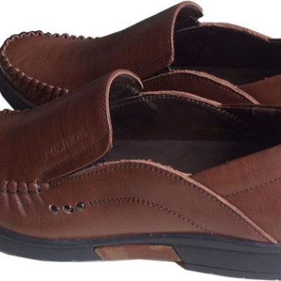 Giày mọi nam Trường Hải không dây màu nâu da bò thật cao cấp mềm mại đế cao su không trơn GM0498