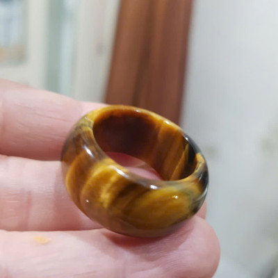 Nhẫn Nam Đá Mắt Hổ Vàng Nâu Tiger Eyes Tự Nhiên đậm bóng đẹp mới ni 20mm x Cao 12mm / 11mm dầy 4mm nam mệnh Kim mệnh Thổ mệnh Thủy đeo ni 20mm rẻ đẹp ạ