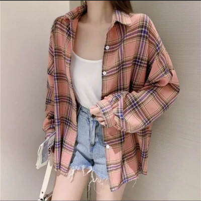 Áo sơ mi kẻ dài tay, form rộng, Chất vải mềm mịn, mát, thấm hút mồ hôi. Áo kiểu nữ đẹp form dưới 65kg Nesa shop