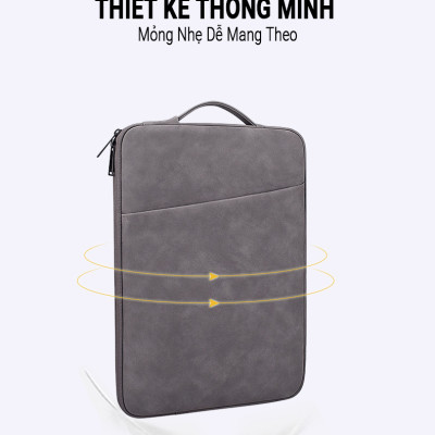 Túi Chống Sốc Laptop Teement TM01 2 Ngăn Có Quai Xách Đứng, Vân Da Mịn Chất Liệu Da Chống Thấm Nước Bảo Vệ Cho Macbook, Laptop, 13 Inch, 14 Inch, 15 Inch, 15.6 Inch- Hàng Chính Hãng 