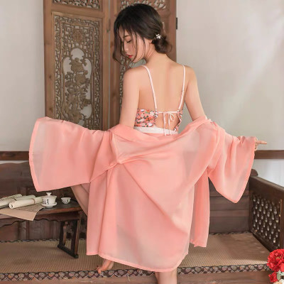 Váy ngủ cổ trang áo choàng phối áo croptop quần váy sexy P76 - Đầm ngủ cổ trang gợi cảm - Đồ ngủ nữ sexy